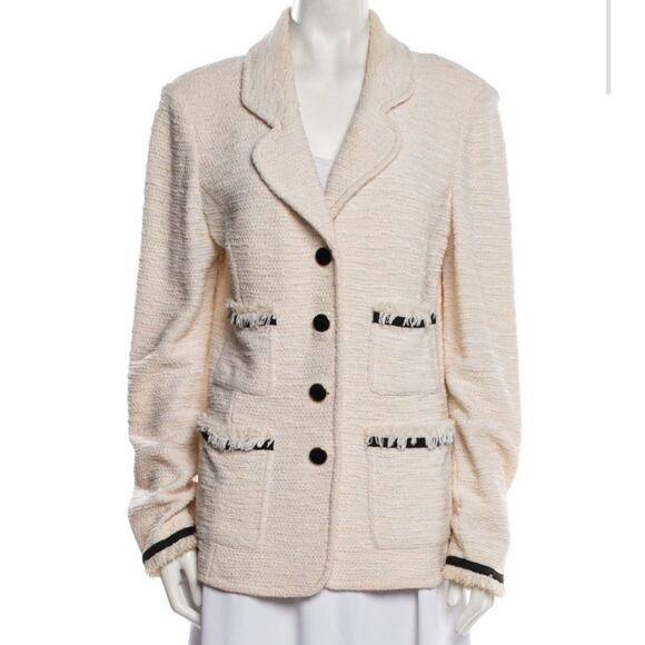 St. John Cream Jacket Black Trim Button Front Size 12 - Picture 1 of 3